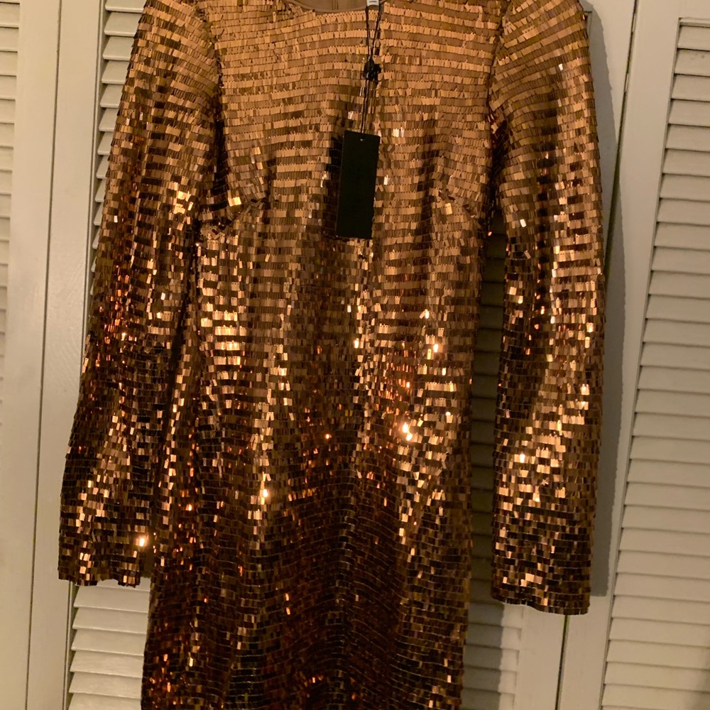 Gianni Bini Shimmering Copper Long Sleeve Dress